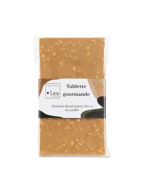 Tablette gourmande de chocolat blond dulcey 35% et riz soufflé