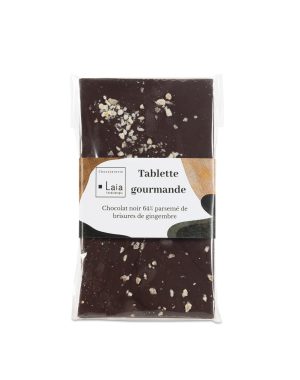 Tablette gourmande de chocolat noir 64% parsemé de brisures de gingembre