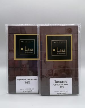 Lot de 2 tablettes origine chocolat noir 75% cacao. Origines variées